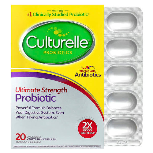 <img alt="Culturelle, Probiotics, Ultimate Strength Probiotic, 20 Once Daily Vegetarian Capsules" title="Culturelle, Probiotics, Ultimate Strength Probiotic, 20 Once Daily Vegetarian Capsules,049100400358"