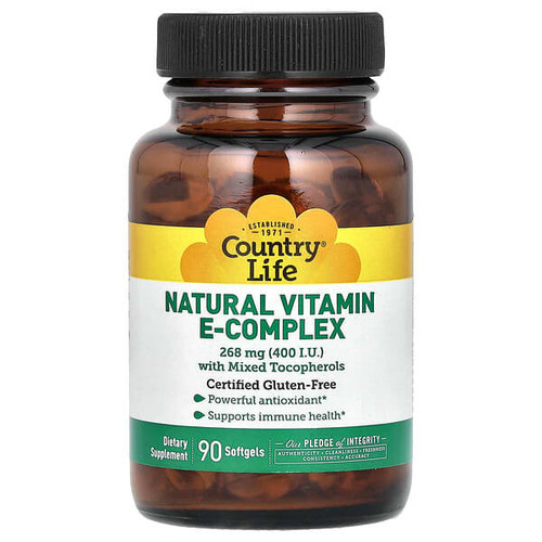 <img alt="Country Life, Natural Vitamin E-Complex with Mixed Tocopherols, 268 mg (400 IU), 90 Softgels" title="Country Life, Natural Vitamin E-Complex with Mixed Tocopherols, 268 mg (400 IU), 90 Softgels,015794078326"
