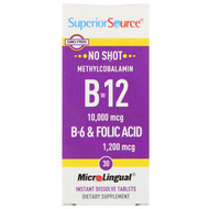 <img alt="Superior Source, Methylcobalamin B-12 10,000 mcg, B-6 & Folic Acid 1,200 mcg, 30 MicroLingual Instant Dissolve Tablets" title="Superior Source, Methylcobalamin B-12 10,000 mcg, B-6 & Folic Acid 1,200 mcg, 30 MicroLingual Instant Dissolve Tablets,076635909704"