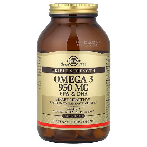<img alt="Solgar, Omega 3, EPA & DHA, Triple Strength, 950 mg, 100 Softgels" title="Solgar, Omega 3, EPA & DHA, Triple Strength, 950 mg, 100 Softgels,033984020580"