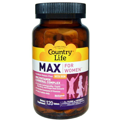 <img alt="Country Life, Max, for Women, Multivitamin & Mineral Complex, With Iron, 120 Tablets" title="Country Life, Max, for Women, Multivitamin & Mineral Complex, With Iron, 120 Tablets,015794081210"