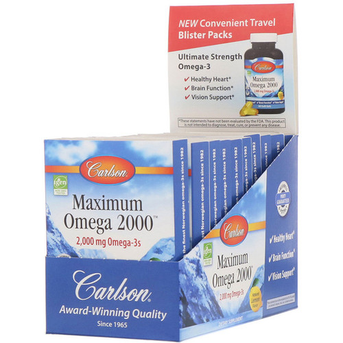 <img alt="Carlson Labs, Maximum Omega 2000, Natural Lemon Flavor, 2,000 mg, 10 Pack, 10 Soft Gels Each" title="Carlson Labs, Maximum Omega 2000, Natural Lemon Flavor, 2,000 mg, 10 Pack, 10 Soft Gels Each,088395600500"