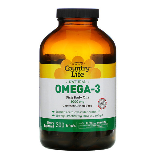 <img alt="Country Life, Omega-3, 1000 mg, 300 Softgels" title="Country Life, Omega-3, 1000 mg, 300 Softgels,015794044505"