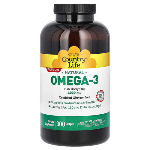 <img alt="Country Life, Natural Omega-3, 1,000 mg, 300 Softgels" title="Country Life, Natural Omega-3, 1,000 mg, 300 Softgels,015794044505"