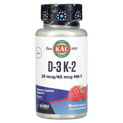 <img alt="KAL, D-3, K-2 , Raspberry, 60 Micro Tablets" title="KAL, D-3, K-2 , Raspberry, 60 Micro Tablets,021245319375"