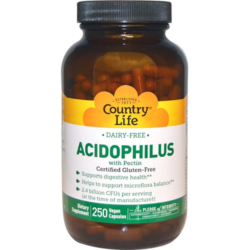 <img alt="Country Life, Acidophilus with Pectin, 250 Veggie Caps" title="Country Life, Acidophilus with Pectin, 250 Veggie Caps,015794030522"