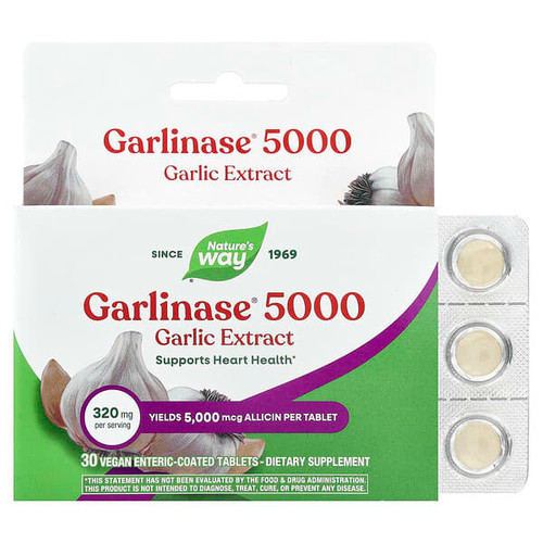 <img alt="Natures Way, Garlinase 5000, Garlic Extract, 320 mg, 30 Vegan Enteric-Coated Tablets" title="Natures Way, Garlinase 5000, Garlic Extract, 320 mg, 30 Vegan Enteric-Coated Tablets,763948085033"