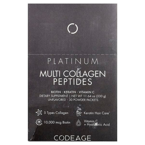 <img alt="Codeage, Multi Collagen Peptides, Platinum, Unflavored, 30 Packets, 0.38 oz (11 g) Each" title="Codeage, Multi Collagen Peptides, Platinum, Unflavored, 30 Packets, 0.38 oz (11 g) Each,850043333661"