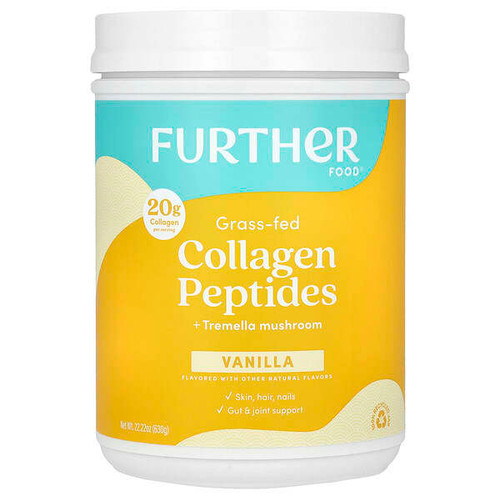 <img alt="Further Food, Grass-Fed Collage Peptides + Tremella Mushroom, Vanilla, 22.22 oz (630 g)" title="Further Food, Grass-Fed Collage Peptides + Tremella Mushroom, Vanilla, 22.22 oz (630 g),850006249718"