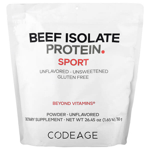 <img alt="Codeage, Sport, Beef Isolate Protein Powder, Unflavored, 1.65 lb (750 g)" title="Codeage, Sport, Beef Isolate Protein Powder, Unflavored, 1.65 lb (750 g),850049609357"