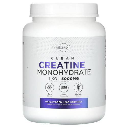 <img alt="TypeZero, Clean, Creatine Monohydrate, Unflavored, 5,000 mg, 35 oz (1 kg)" title="TypeZero, Clean, Creatine Monohydrate, Unflavored, 5,000 mg, 35 oz (1 kg),850047321060"