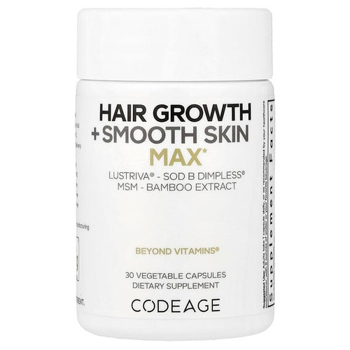 <img alt="Codeage, Hair Growth + Smooth Skin, Max, 30 Vegetable Capsules" title="Codeage, Hair Growth + Smooth Skin, Max, 30 Vegetable Capsules,850068815791"
