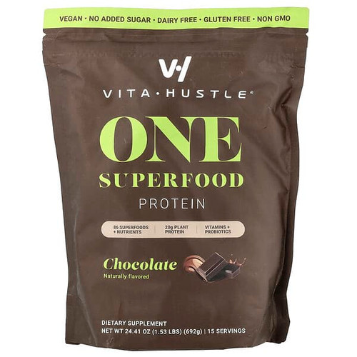<img alt="VitaHustle, One Superfood Protein, Chocolate, 1.53 lbs (692 g)" title="VitaHustle, One Superfood Protein, Chocolate, 1.53 lbs (692 g),860007244704"