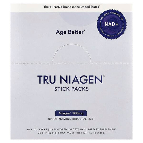 <img alt="Tru Niagen, NAD+, Nicotinamide Riboside, Unflavored, 30 Stick Packs, 0.14 oz (4 g) Each" title="Tru Niagen, NAD+, Nicotinamide Riboside, Unflavored, 30 Stick Packs, 0.14 oz (4 g) Each,856029008226"
