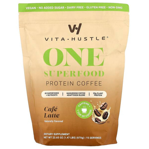 <img alt="VitaHustle, One Superfood Protein Coffee, Cafe Latte, 1.47 lbs (670 g)" title="VitaHustle, One Superfood Protein Coffee, Cafe Latte, 1.47 lbs (670 g),850047812322"