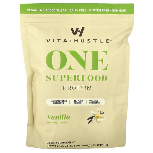 <img alt="VitaHustle, One Superfood Protein, Vanilla, 1.35 lbs (616 g)" title="VitaHustle, One Superfood Protein, Vanilla, 1.35 lbs (616 g),860007244711"