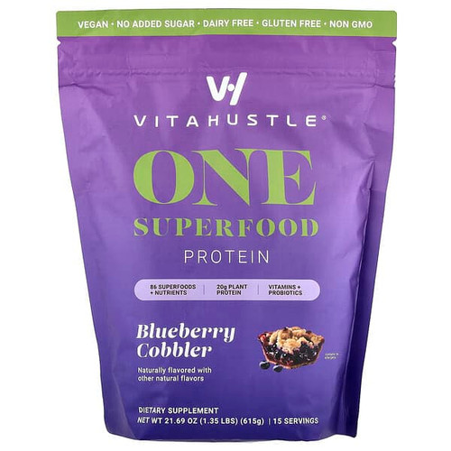 <img alt="VitaHustle, One Superfood Protein, Blueberry Cobbler, 1.35 lbs (615 g)" title="VitaHustle, One Superfood Protein, Blueberry Cobbler, 1.35 lbs (615 g),850047812612"