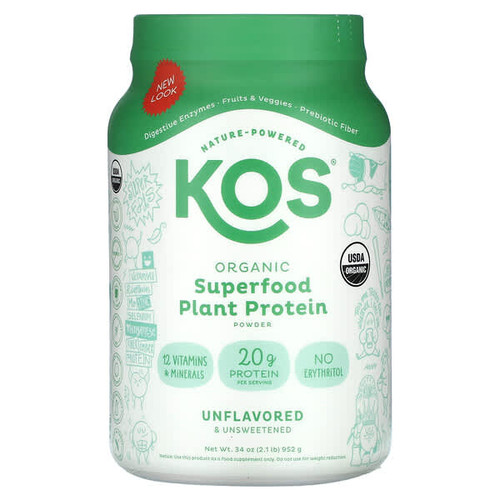<img alt="KOS, Organic Superfood Plant Protein Powder, Unflavored & Unsweetened, 2.1 lb (952 g)" title="KOS, Organic Superfood Plant Protein Powder, Unflavored & Unsweetened, 2.1 lb (952 g),850051063024"