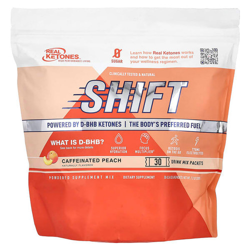 <img alt="Real Ketones, Shift, Caffeinated Peach, 30 Drink Mix Packets, 0.24 oz (6.9 g) Each" title="Real Ketones, Shift, Caffeinated Peach, 30 Drink Mix Packets, 0.24 oz (6.9 g) Each,40850001988801"