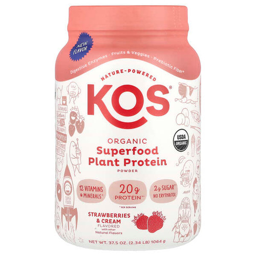 <img alt="KOS, Organic Superfood Plant Protein Powder, Strawberries & Cream, 2.34 lb (1,064 g)" title="KOS, Organic Superfood Plant Protein Powder, Strawberries & Cream, 2.34 lb (1,064 g),850051063079"