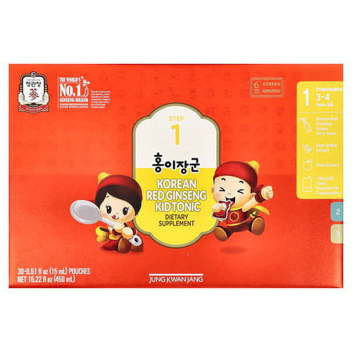 <img alt="JungKwanJang, Korean Red Ginseng Kid Tonic, Step 1, 3-4 Years Old, 30 Pouches, 0.51 fl oz (15 ml)" title="JungKwanJang, Korean Red Ginseng Kid Tonic, Step 1, 3-4 Years Old, 30 Pouches, 0.51 fl oz (15 ml),819079015910"