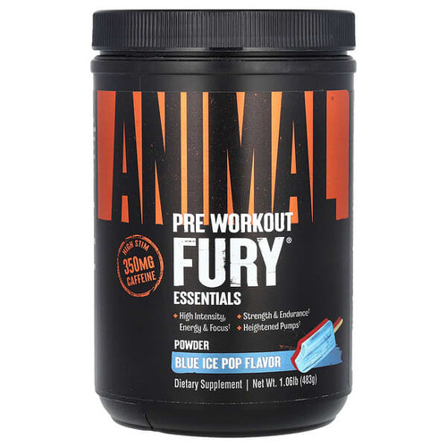 <img alt="Animal, Fury Essentials, Pre Workout, Blue Ice Pop, 1.06 lbs (483 g)" title="Animal, Fury Essentials, Pre Workout, Blue Ice Pop, 1.06 lbs (483 g),039442032850"
