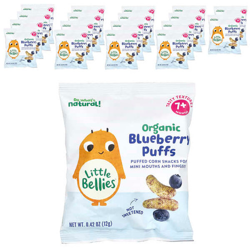 <img alt="Little Bellies, Organic Blueberry Puffs, 7+ Months, 18 Bags, 0.42 oz (12 g) Each" title="Little Bellies, Organic Blueberry Puffs, 7+ Months, 18 Bags, 0.42 oz (12 g) Each,810024401925"