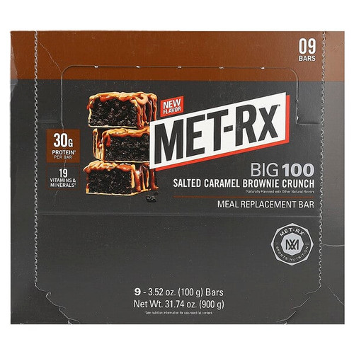 <img alt="MET-Rx, Big 100, Meal Replacement Bar, Salted Caramel Brownie Crunch , 9 Bars, 3.52 oz (100 g) Each" title="MET-Rx, Big 100, Meal Replacement Bar, Salted Caramel Brownie Crunch , 9 Bars, 3.52 oz (100 g) Each,786560000017"