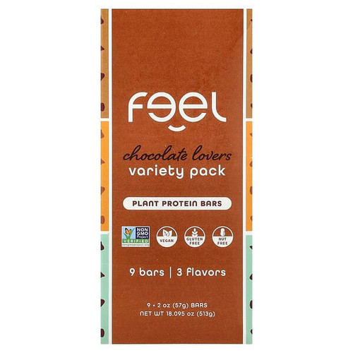 <img alt="The Feel Bar, Plant Protein Bars, Variety Pack, Chocolate Lovers, 9 Bars, 2 oz (57 g) Each" title="The Feel Bar, Plant Protein Bars, Variety Pack, Chocolate Lovers, 9 Bars, 2 oz (57 g) Each,197644197118"