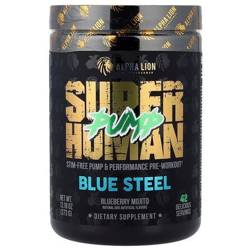 <img alt="ALPHA LION, SuperHuman Pump, Blue Steel, Blueberry Mojito, 13.18 oz (373 g)" title="ALPHA LION, SuperHuman Pump, Blue Steel, Blueberry Mojito, 13.18 oz (373 g),810037990140"