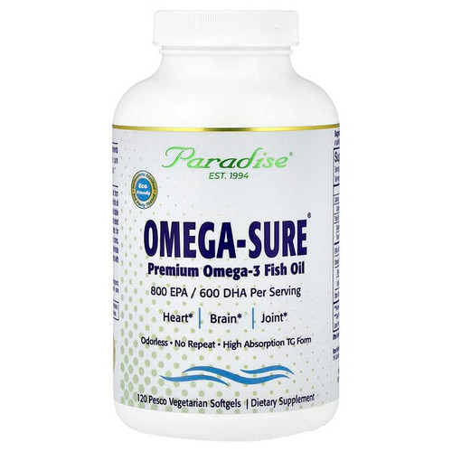 <img alt="Paradise Herbs, Omega-Sure, Premium Omega-3 Fish Oil, 120 Pesco Vegetarian Softgels" title="Paradise Herbs, Omega-Sure, Premium Omega-3 Fish Oil, 120 Pesco Vegetarian Softgels,601944779061"