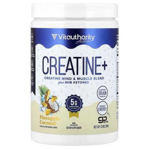<img alt="Vitauthority, Active, Creatine+, Pineapple Coconut, 13.9 oz (394 g)" title="Vitauthority, Active, Creatine+, Pineapple Coconut, 13.9 oz (394 g),850069641047"