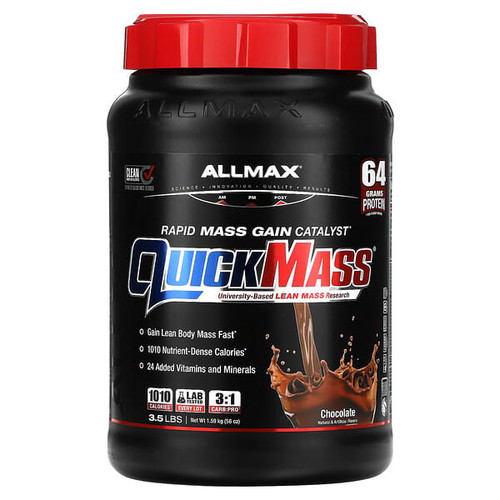 <img alt="ALLMAX, QuickMass, Rapid Mass Gain Catalyst, Chocolate, 3.5 lbs (1.59 kg)" title="ALLMAX, QuickMass, Rapid Mass Gain Catalyst, Chocolate, 3.5 lbs (1.59 kg),665553229829"