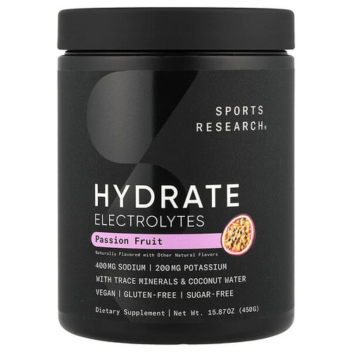 <img alt="Sports Research, Hydrate Electrolytes, Passion Fruit, 15.87 oz (450 g)" title="Sports Research, Hydrate Electrolytes, Passion Fruit, 15.87 oz (450 g),023249092858"