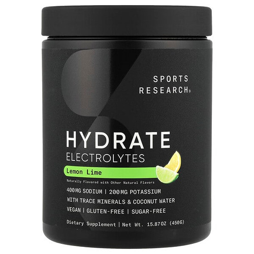 <img alt="Sports Research, Hydrate Electrolytes, Lemon Lime, 15.87 oz (450 g)" title="Sports Research, Hydrate Electrolytes, Lemon Lime, 15.87 oz (450 g),023249091400"
