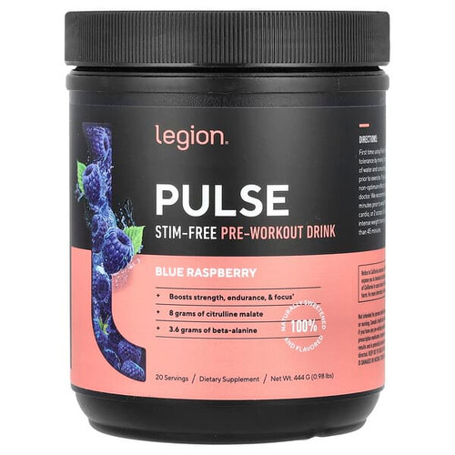 <img alt="Legion Athletics, Pulse, Stim-Free Pre-Workout Drink, Blue Raspberry, 0.98 lbs (444 g)" title="Legion Athletics, Pulse, Stim-Free Pre-Workout Drink, Blue Raspberry, 0.98 lbs (444 g),653341671011"