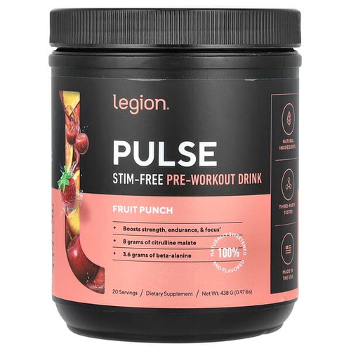 <img alt="Legion Athletics, Pulse, Stim-Free Pre-Workout Drink, Fruit Punch, 0.97 lbs (438 g)" title="Legion Athletics, Pulse, Stim-Free Pre-Workout Drink, Fruit Punch, 0.97 lbs (438 g),653341676719"