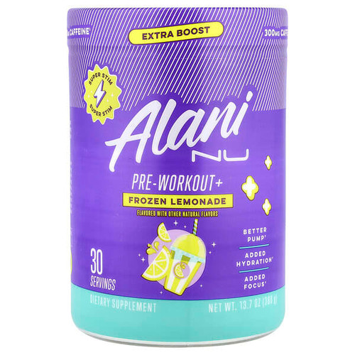 <img alt="Alani Nu, Pre-Workout+, Frozen Lemonade, 13.7 oz (388 g)" title="Alani Nu, Pre-Workout+, Frozen Lemonade, 13.7 oz (388 g),810030518143"