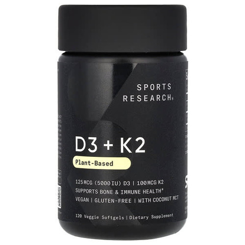 <img alt="Sports Research, D3 + K2, Plant-Based, 120 Veggie Softgels" title="Sports Research, D3 + K2, Plant-Based, 120 Veggie Softgels,023249012344"