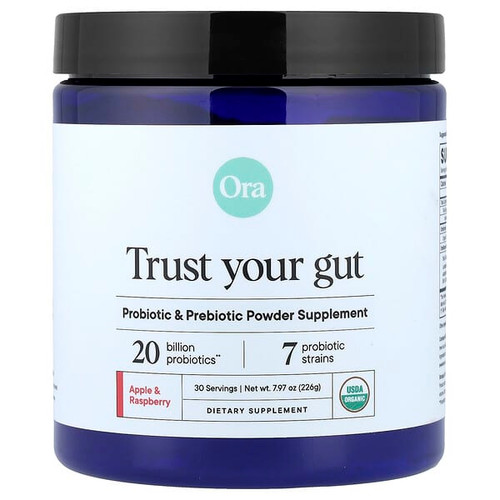 <img alt="Ora, Trust Your Gut, Probiotic & Prebiotic Powder Supplement, Organic Apple & Raspberry , 7.97 oz (226 g)" title="Ora, Trust Your Gut, Probiotic & Prebiotic Powder Supplement, Organic Apple & Raspberry , 7.97 oz (226 g),856720007672"