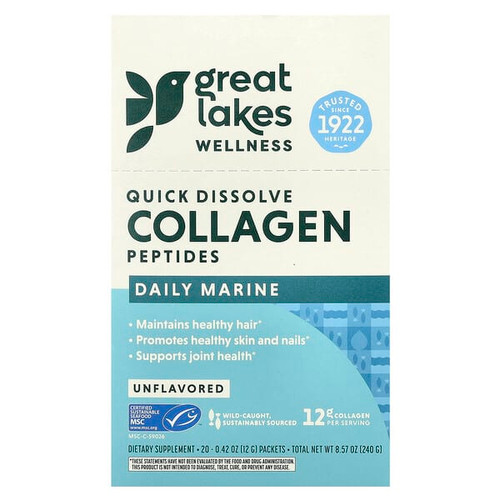 <img alt="Great Lakes Wellness, Quick Dissolve Collagen Peptides, Daily Marine, Unflavored, 20 Packets, 0.42 oz (12 g) Each" title="Great Lakes Wellness, Quick Dissolve Collagen Peptides, Daily Marine, Unflavored, 20 Packets, 0.42 oz (12 g) Each,322654003566"