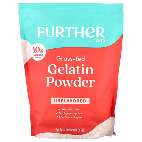 <img alt="Further Food, Grass-Fed Gelatin Powder, Unflavored, 31.74 oz (900 g)" title="Further Food, Grass-Fed Gelatin Powder, Unflavored, 31.74 oz (900 g),850006249800"