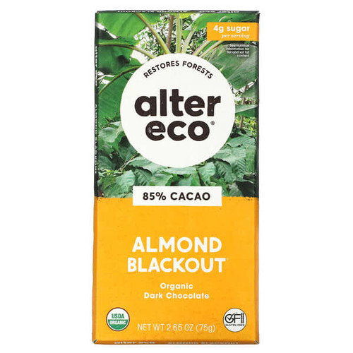 <img alt="Alter Eco, Organic Dark Chocolate Bar, Almond Blackout, 85% Cacao, 2.65 oz (75 g)" title="Alter Eco, Organic Dark Chocolate Bar, Almond Blackout, 85% Cacao, 2.65 oz (75 g),817670012567"