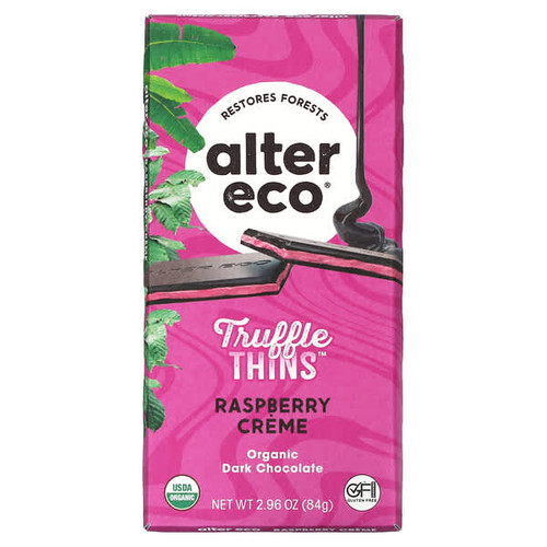 <img alt="Alter Eco, Truffle Thins, Organic Dark Chocolate Bar, Raspberry Crème, 2.96 oz (84 g)" title="Alter Eco, Truffle Thins, Organic Dark Chocolate Bar, Raspberry Crème, 2.96 oz (84 g),817670012574"
