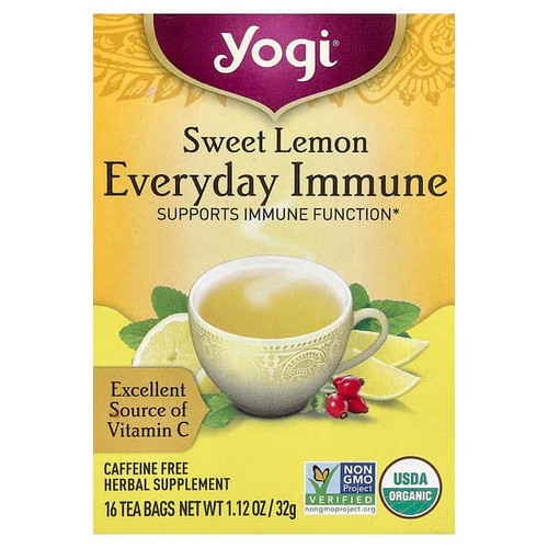 <img alt="Yogi Tea, Everyday Immune, Sweet Lemon, Caffeine Free, 16 Tea Bags, 1.12 oz (32 g) Each" title="Yogi Tea, Everyday Immune, Sweet Lemon, Caffeine Free, 16 Tea Bags, 1.12 oz (32 g) Each,076950207639"