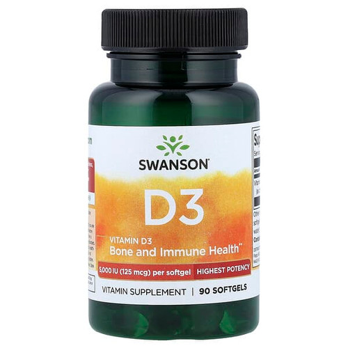 <img alt="Swanson, Vitamin D3, Highest Potency, 125 mcg (5,000 IU), 90 Softgels" title="Swanson, Vitamin D3, Highest Potency, 125 mcg (5,000 IU), 90 Softgels,087614119847"