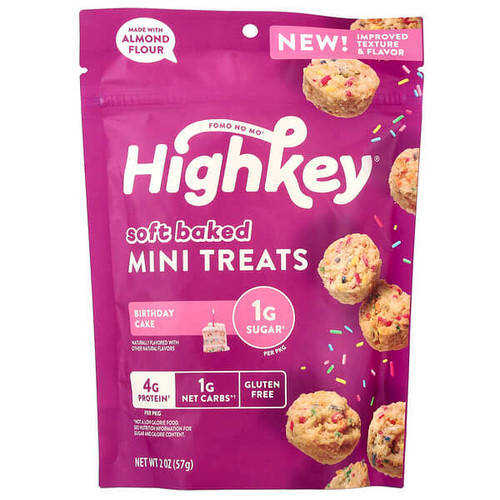 <img alt="HighKey, Soft Baked Mini Treats, Birthday Cake, 2 oz (57 g)" title="HighKey, Soft Baked Mini Treats, Birthday Cake, 2 oz (57 g),850020433742"
