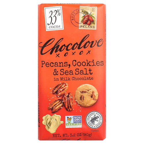 <img alt="Chocolove, Pecans, Cookies & Sea Salt in Milk Chocolate, 33% Cocoa, 3.2 oz (90 g)" title="Chocolove, Pecans, Cookies & Sea Salt in Milk Chocolate, 33% Cocoa, 3.2 oz (90 g),716270001394"