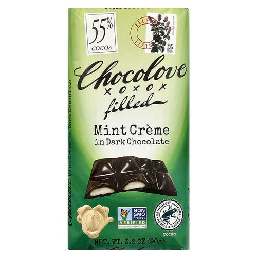 <img alt="Chocolove, Filled Mint Creme in Dark Chocolate, 55% Cocoa, 3.2 oz (90 g)" title="Chocolove, Filled Mint Creme in Dark Chocolate, 55% Cocoa, 3.2 oz (90 g),716270040089"