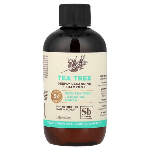 <img alt="Soapbox, Deeply Cleansing Shampoo, Tea Tree, 3.3 fl oz (97 ml)" title="Soapbox, Deeply Cleansing Shampoo, Tea Tree, 3.3 fl oz (97 ml),850002771145"